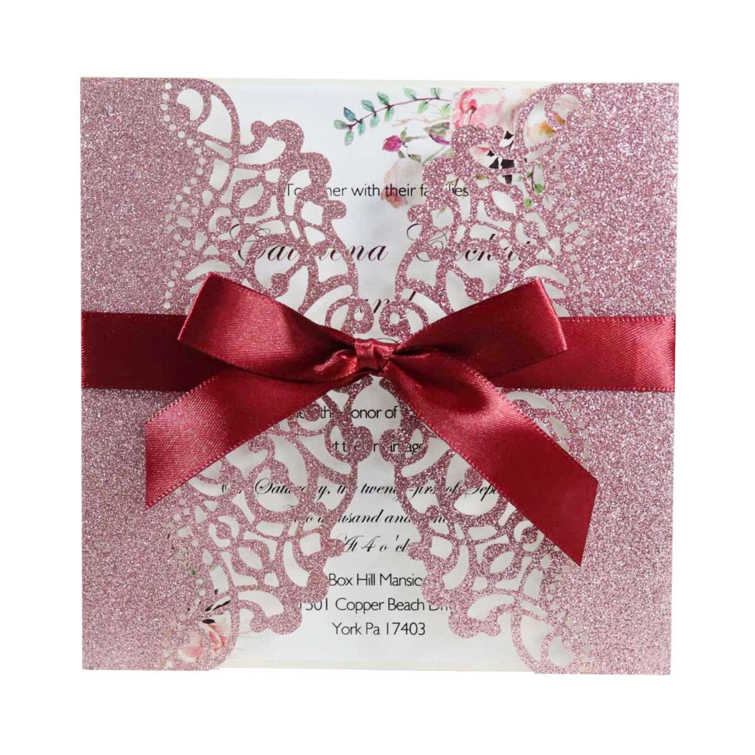 2020 Invitation Card  Pink Wedding Card Design Laser Cut Business Card